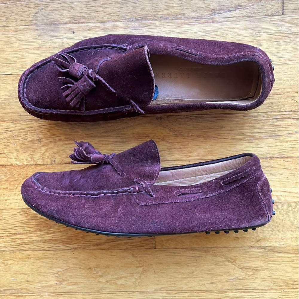 Ralph Lauren Men's Burgundy Suede Tassel Loafers - Picture 2 of 6